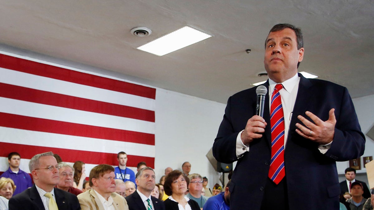  New Jersey Gov. Chris Christie, R-N.J. takes a questions during a town hall meeting with area residents in Londonderry, N.H., Wednesday, April 15, 2015. (Jim Cole/AP Photo) 