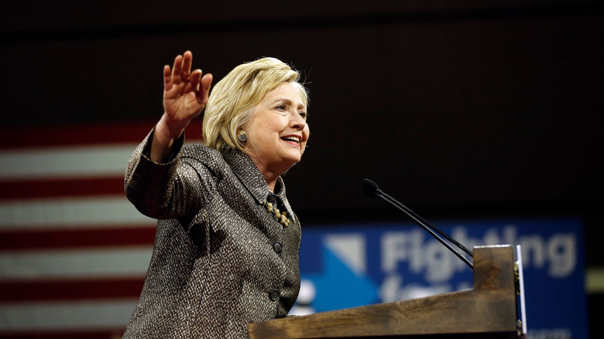 Democratic presidential candidate Hillary Clinton speaks at her presidential primary election night rally