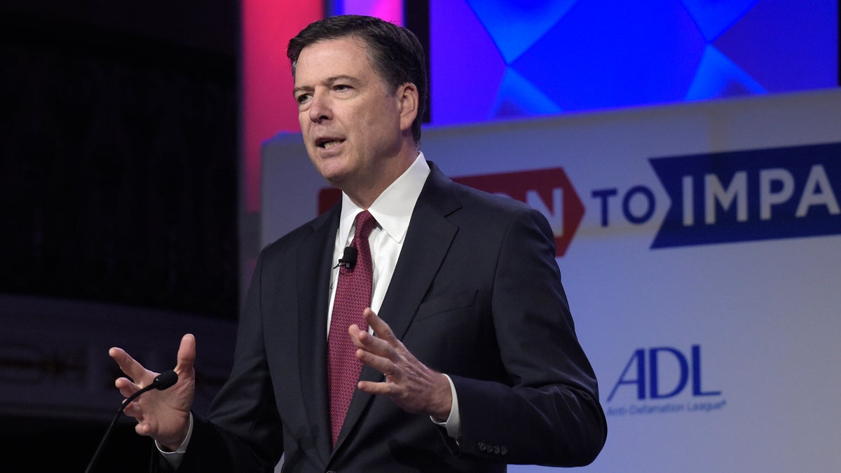  Former FBI Director James Comey speaks to the Anti-Defamation League National Leadership Summit in Washington, Monday, May 8, 2017 — a day before being fired   from his position by President Donald Trump (AP Photo/Susan Walsh) 