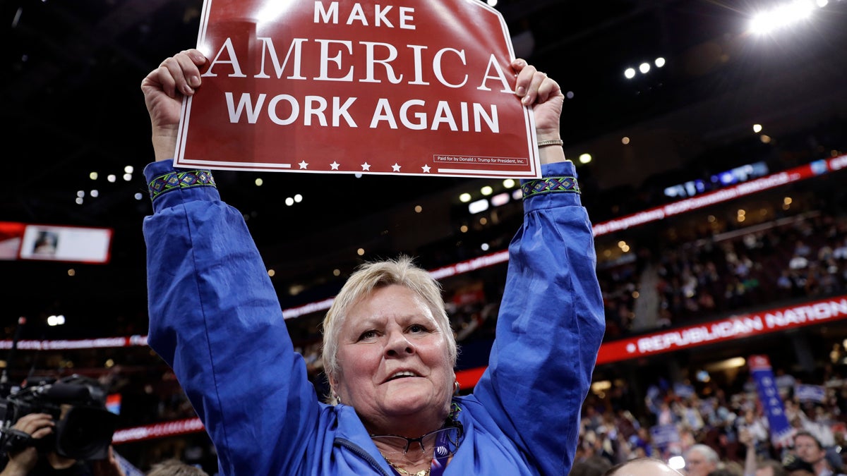 Alaska delegate Kathy Hosford reacts during the second day session of the Republican National Convention in Cleveland