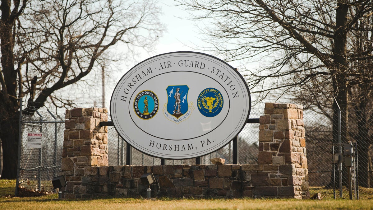 The front of the former Naval Air Station Joint Reserve Base Willow Grove and present day Horsham Air Guard Station is photographed