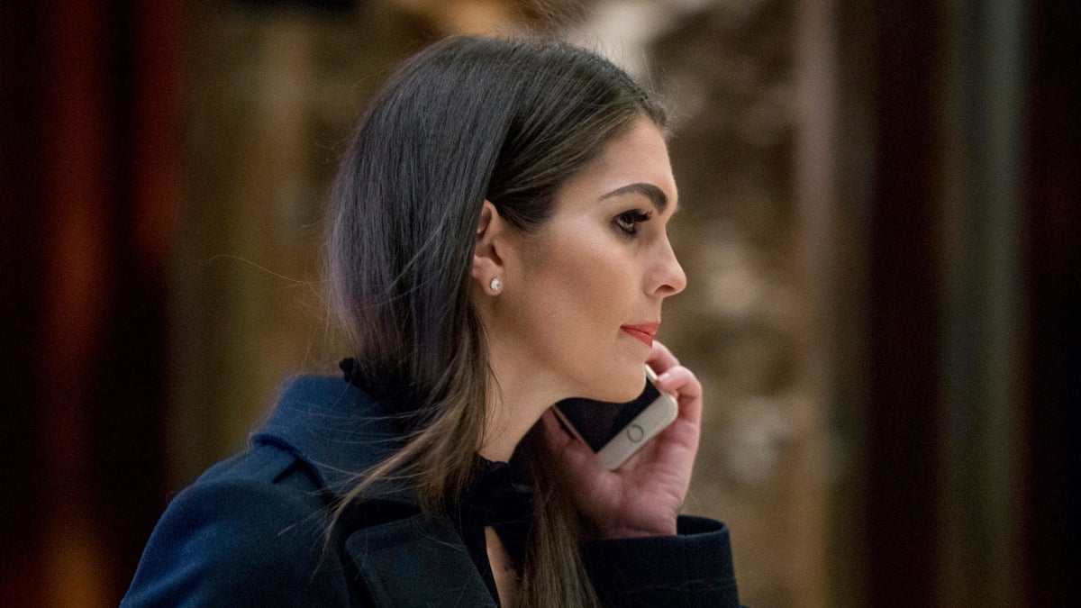  In this file photo, Hope Hicks, then press secretary for President-elect Donald Trump's campaign, arrives at Trump Tower in New York, Monday, Jan. 16, 2017. (Andrew Harnik/AP Photo) 