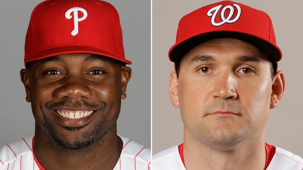  These are 2016 file photos showing Philadelphia Phillies' Ryan Howard, (left), and Washington Nationals' Ryan Zimmerman.  (AP Photo, file) 