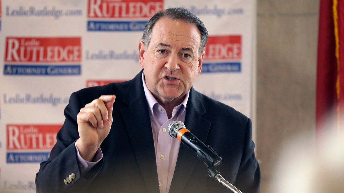  Former Arkansas Gov. Mike Huckabee speaks to Republicans at a Little Rock, Ark., rally Monday, Oct. 20, 2014. (Danny Johnston/AP Photo) 