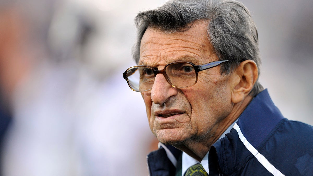  n this Oct. 22, 2011 file photo, Penn State coach Joe Paterno stands on the field before his team's NCAA college football game against Northwestern, in Evanston, Ill. (Jim Prisching/AP Photo, File) 