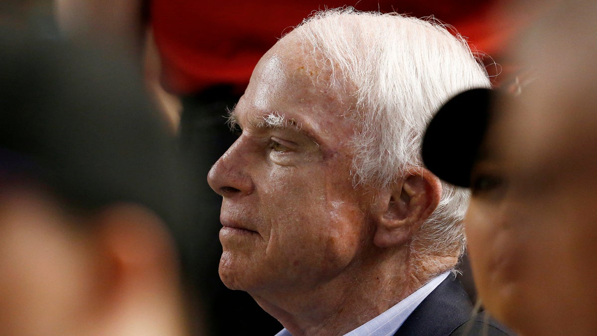  Sen. John McCain, R-Ariz., watches a baseball game between the Arizona Diamondbacks and the Los Angeles Dodgers during the first inning, Thursday, Aug 10, 2017, in Phoenix. (Ross D. Franklin/AP Photo) 