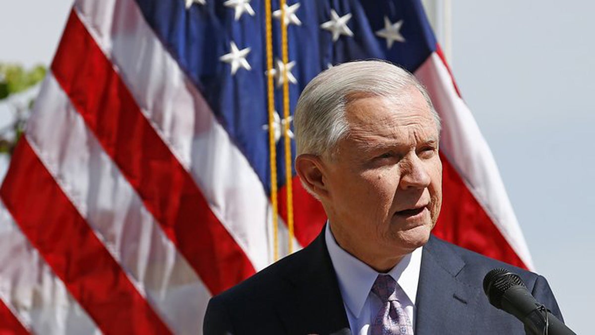 Attorney General Jeff Sessions speaks at a news conference after touring the U.S.-Mexico border on April 11. The Justice Department is warning so-called 