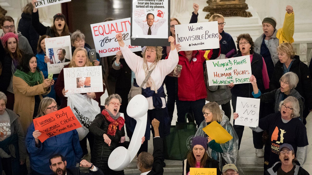 Abortion rights activist demonstrate at the state Capitol in Harrisburg