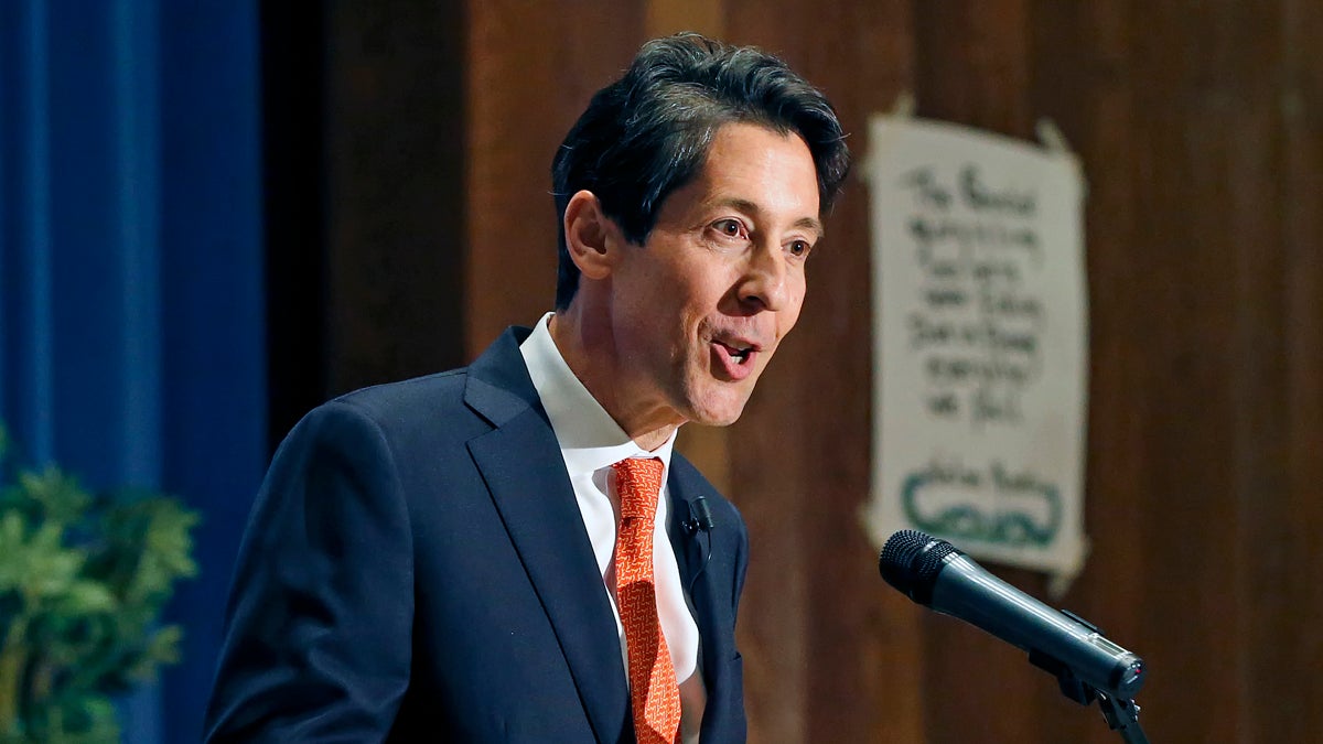  Joseph M. Torsella, speaks to the crowd, after being sworn in as Treasurer of Pennsylvania, at Camp Curtin Academy in Harrisburg, Pa., Tuesday, Jan. 17, 2017. (Chris Knight/AP Photo) 