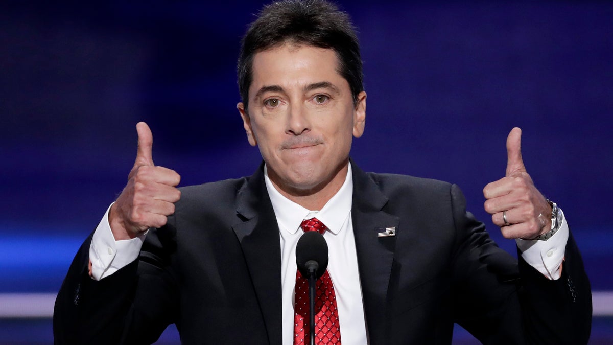  Actor Scott Baio gives two thumbs up after addressing the delegates during the opening day of the Republican National Convention in Cleveland, Monday, July 18, 2016. (J. Scott Applewhite/AP Photo) 