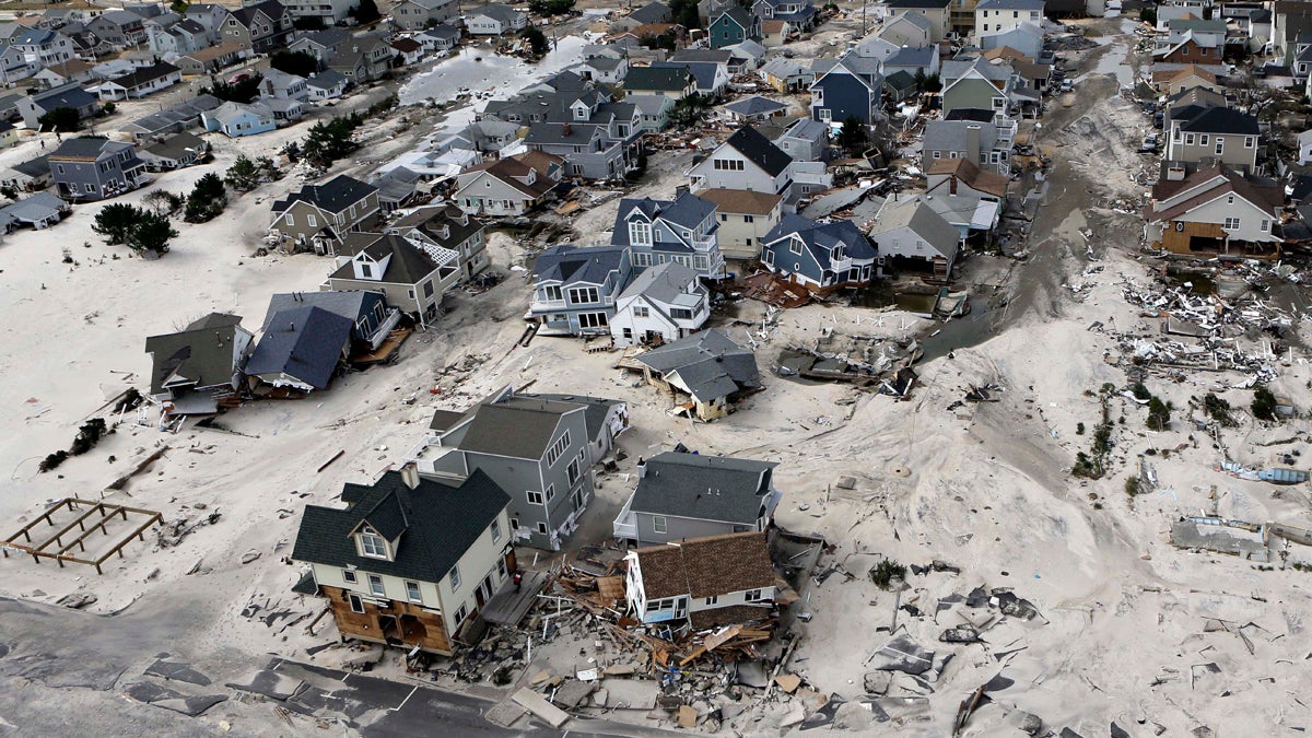 In this Oct. 31, 2012 file photo, a view from the air shows the destroyed homes left in the wake of Superstorm Sandy in Ortley Beach, N.J. (Mike Groll/AP Photo, File) 