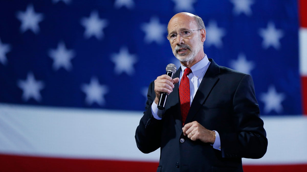  Pennsylvania Democratic gubernatorial nominee Tom Wolf speaks to supporters during a primary election night watch party Tuesday, May 20, 2014, in York, Pa. Pennsylvania Democrats have chosen Wolf to challenge Republican Gov. Tom Corbett in the fall. (Matt Rourke/AP Photo) 