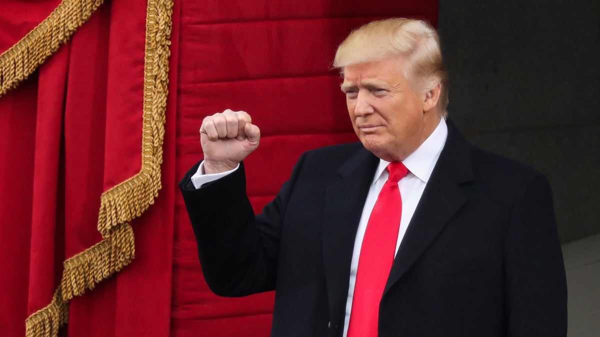  President-elect Donald Trump pumps his fist as he arrives during the 58th Presidential Inauguration at the U.S. Capitol in Washington, Friday, Jan. 20, 2017. (Andrew Harnik/AP Photo) 