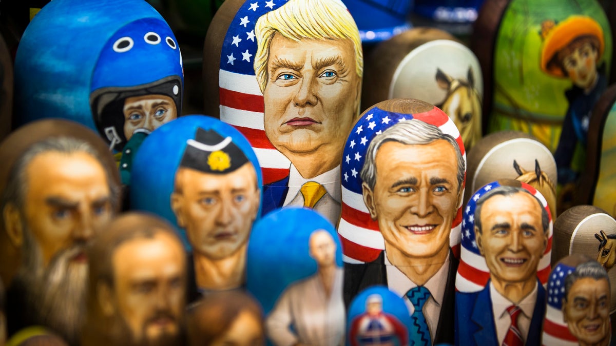  Matryoshkas, traditional Russian wooden dolls, including a doll of U.S. President Donald Trump, top, are displayed for sale in Moscow, Russia, Thursday, March 2, 2017. Trump has repeatedly said that he aims to improve relations with Russia, but Moscow appears frustrated by the lack of visible progress as well as by support from Trump Administration officials for continuing sanctions imposed on Russia for its interference in Ukraine. (Alexander Zemlianichenko/AP Photo) 