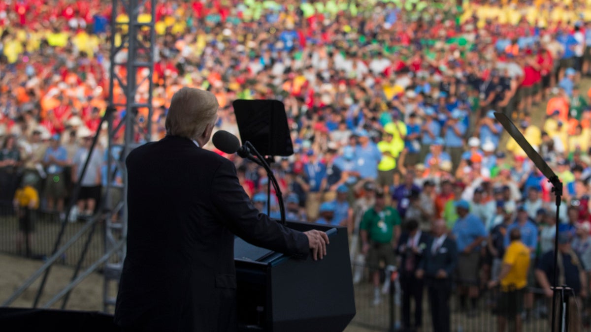  President Donald Trump speaks at the 2017 National Scout Jamboree in Glen Jean, W.Va., Monday, July 24, 2017. (Carolyn Kaster/AP Photo) 