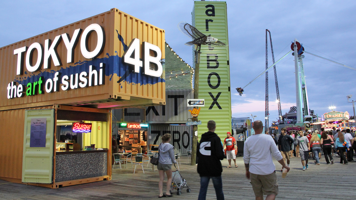 Five artists and a sushi bar have set up shop in shipping containers on Morey's Adventure Pier in Wildwood, N.J. (Emma Lee/for NewsWorks) 