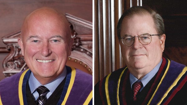  Pennsylvania Supreme Court Chief Justices Seamus McCaffery (left) and Ron Castille. (Image courtesy of pacourts.us) 