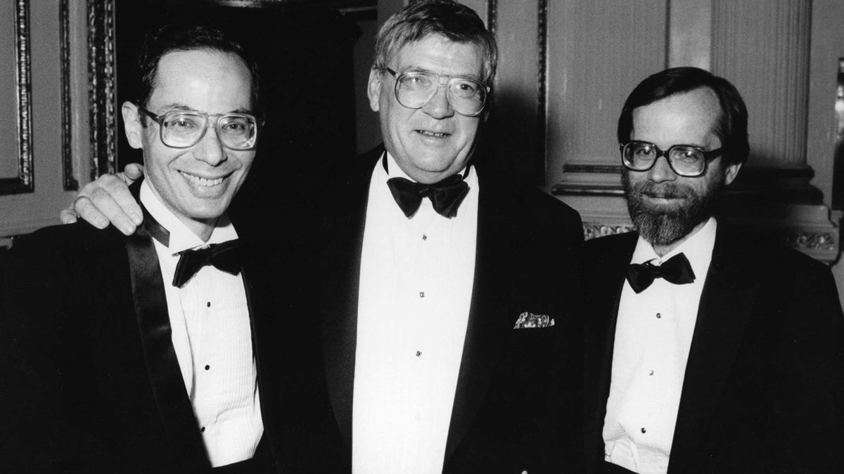  Dr. Alan Leviton (left), Dr. Herbert Needleman, and Dr. David Bellinger at the Charles A. Dana Foundation Award ceremony in 1989. Needleman won an award for his research on lead poisoning. (Photo courtesy of David Bellinger) 