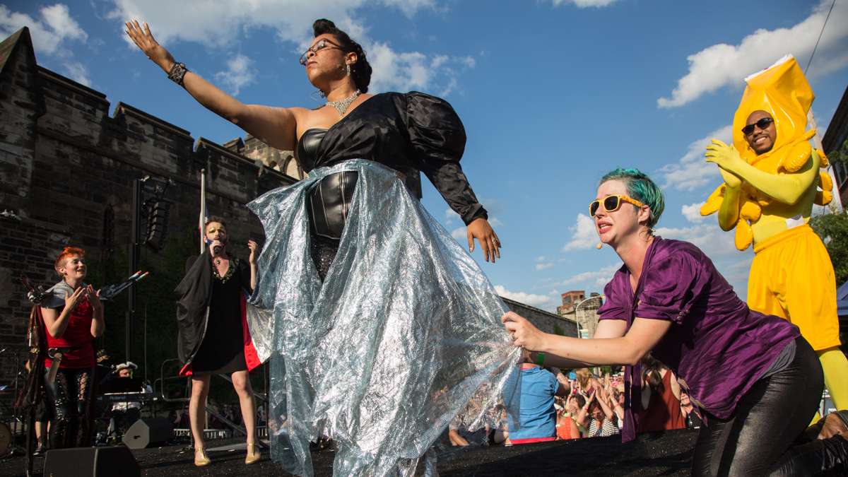 The Bearded Ladies Cabaret blends a camp account of the French Revolution with a satirical look at current events during their annual Bastille Day performance at Eastern State Penitentiary. (Emily Cohen for NewsWorks)