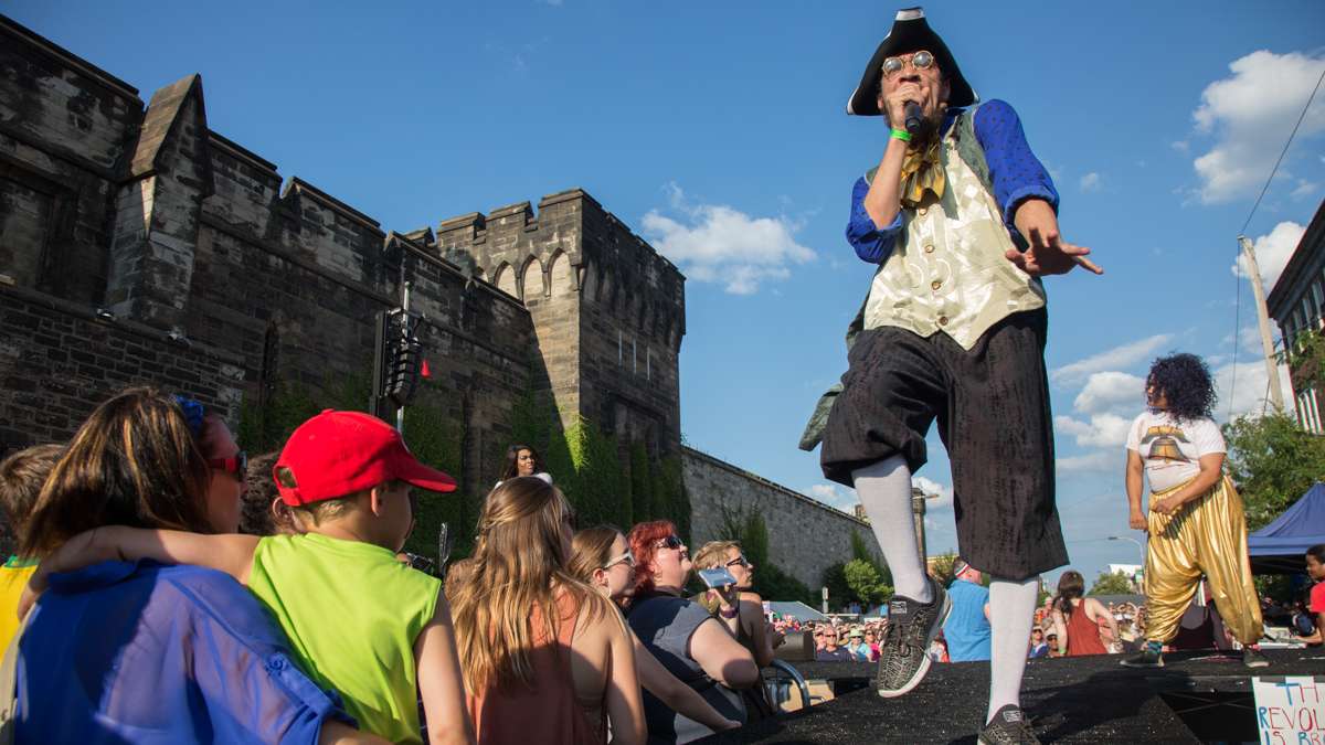The Bearded Ladies Cabaret blends a camp account of the French Revolution with a satirical look at current events during their annual Bastille Day performance at Eastern State Penitentiary. (Emily Cohen for NewsWorks)