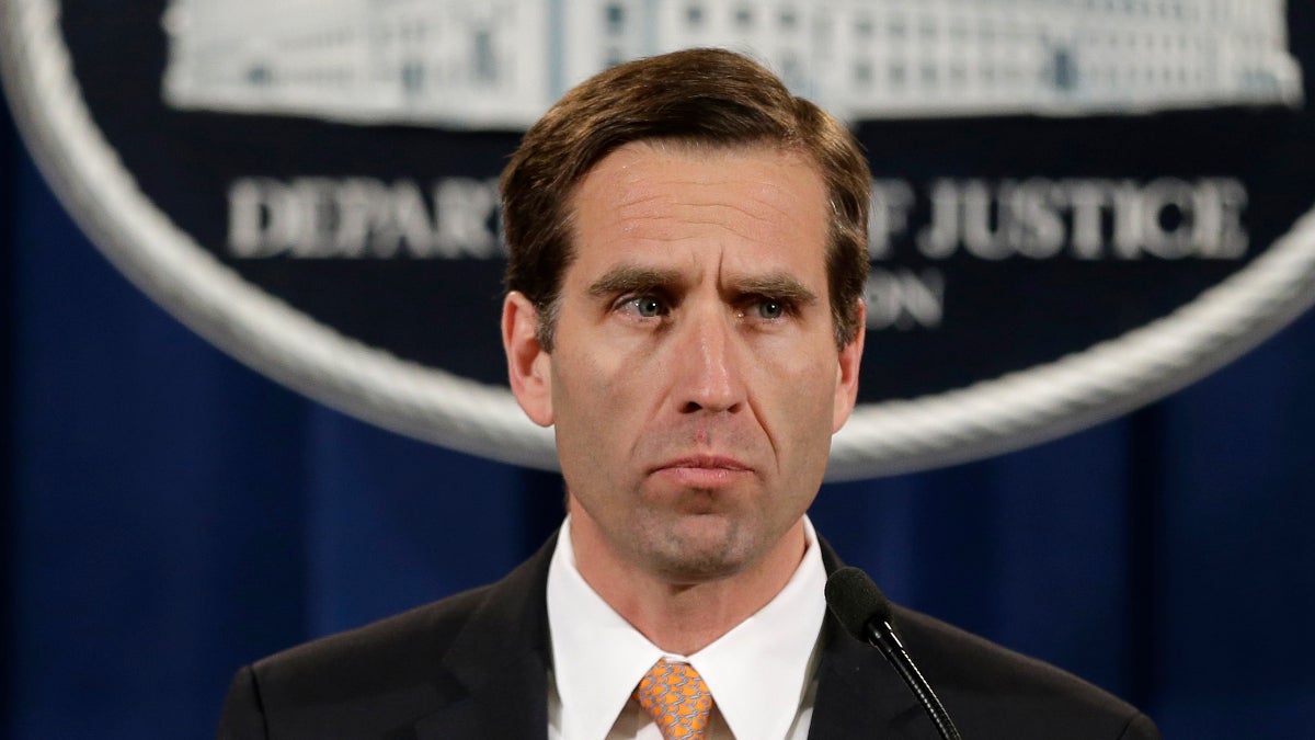  Delaware Attorney General Beau Biden pauses while speaking at a news conference at the Justice Department in Washington. (AP Photo/Jacquelyn Martin) 