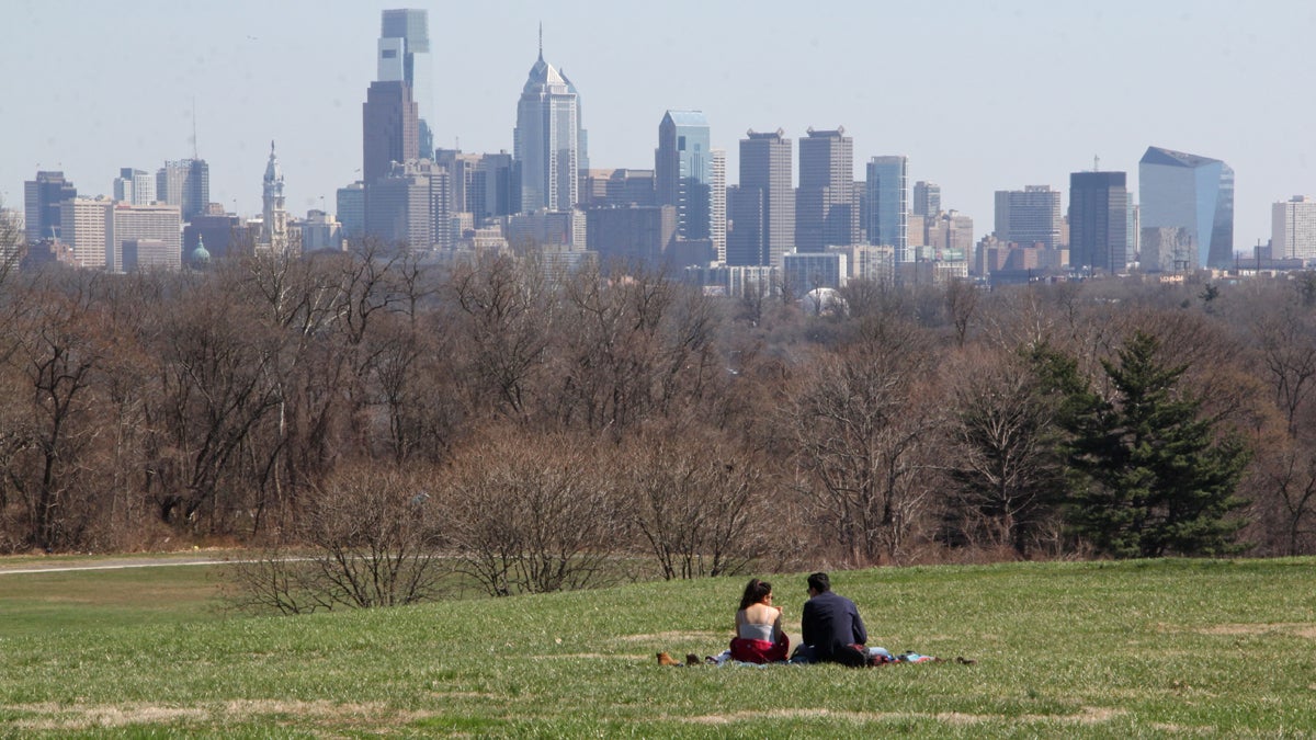 The Philadelphia skyline can be seen from Fairmount Park's Belmont Plateau (Emma Lee/WHYY)