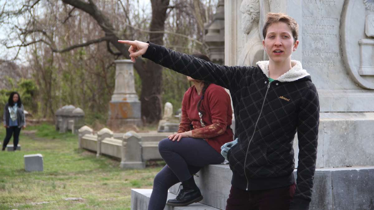 Maura Krause directs Beowulf/Grendel at Mount Moriah Cemetery in West Philadelphia. (Emma Lee/WHYY)