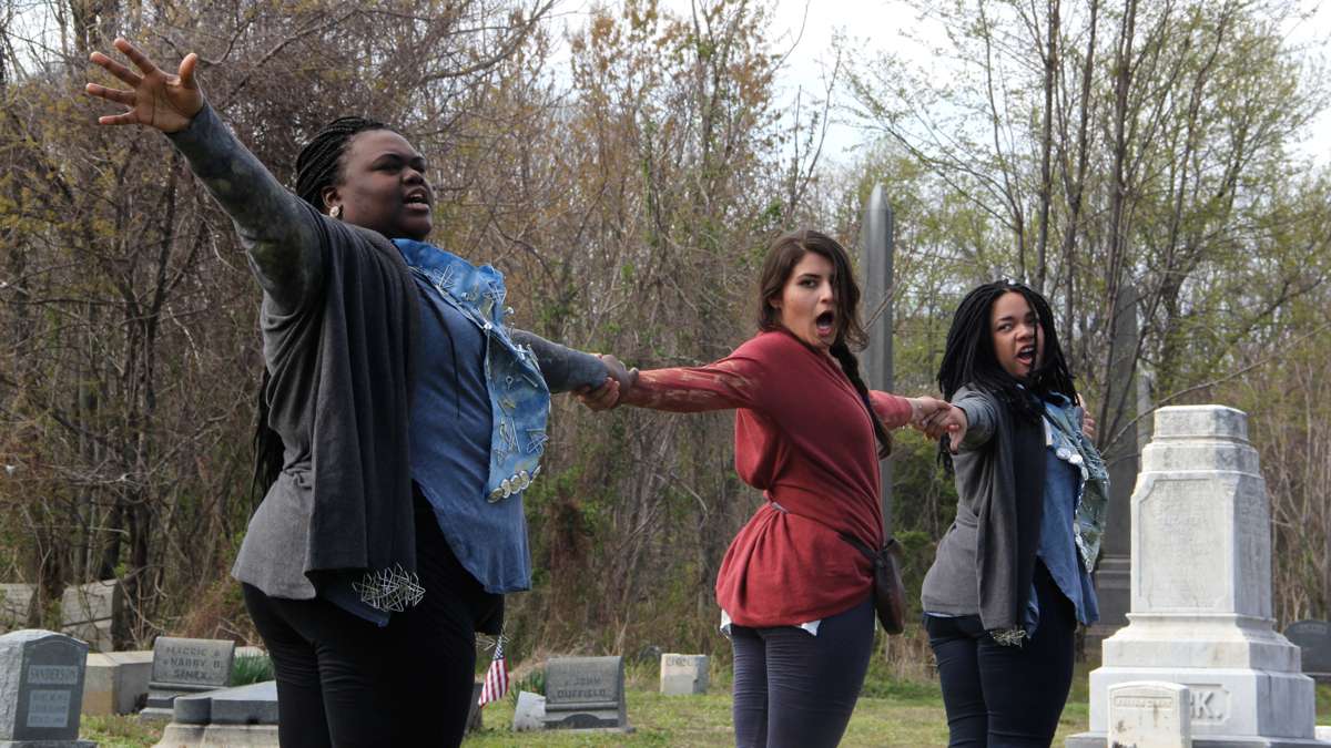 The cast of Beowulf/Grendel will lead their audience through the vast cemetery, separating and reconnecting. (Emma Lee/WHYY)