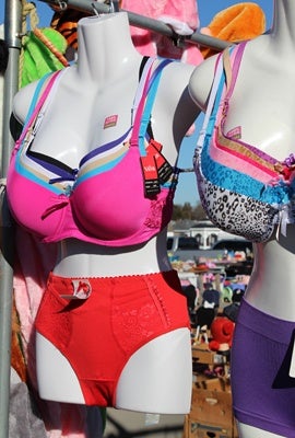 <p><p>You can find bras galore at the outdoor flea market. (Elizabeth Perez-Luna/WHYY)</p></p>

