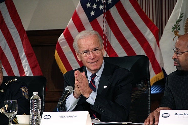 <p>Vice President Joe Biden makes a plea for gun control during a meeting with law enforcement officials at Girard College. (Emma Lee/for NewsWorks)</p>
