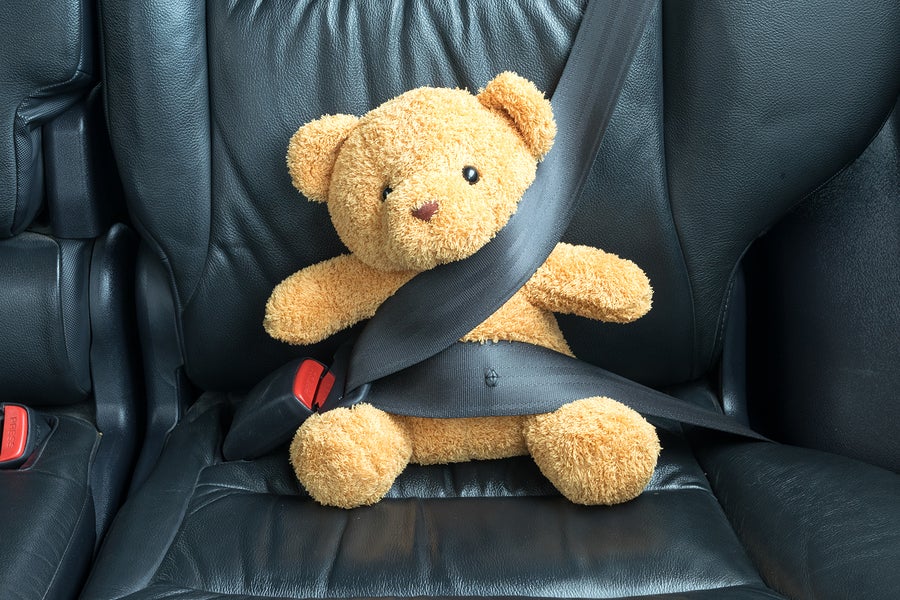 (<a href='https://www.bigstockphoto.com/image-147498020/stock-photo-teddy-bear-fastened-in-the-back-seat-of-a-car'>zenstock</a>/Big Stock Photo)