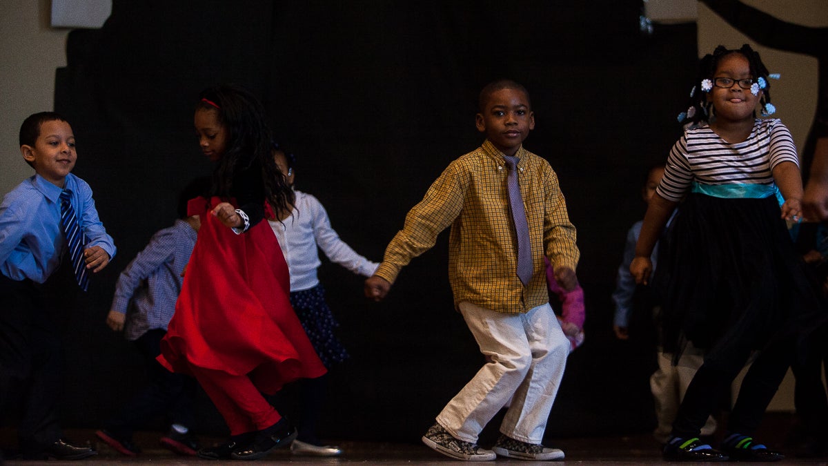  Mifflin School kindergartners perform 'The Twist' as part of Friday's homage to the Civil Rights Movement era. (Brad Larrison/for NewsWorks) 