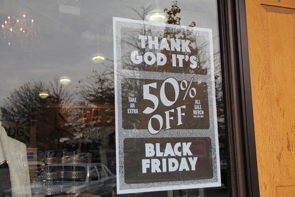 <p><p>Shops in Ardmore's Suburban Square boast exquisite savings and promise long hours for mall employees on Black Friday. (Marta Ruskek/for NewsWorks)</p></p>
