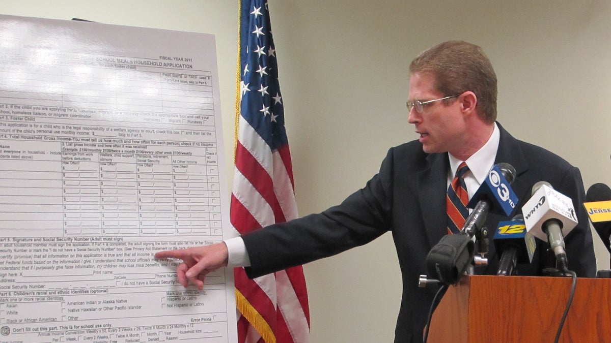  State Comptroller, Matt Boxer, reviews the evidence for the school lunch program fraud. (Phil Gregory/NewsWorks) 