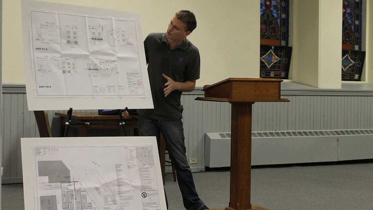  Developer Vaughan Buckley presented his building proposal to Wissahickon Neighbors Civic Association. (Matthew Grady for NewsWorks) 