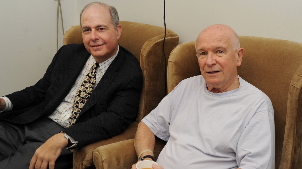  Off-stage, at Bucks County Playhouse: producing director Jed Bernstein (left) and playwright Terrence McNally. Photo courtesy of Mandee Kuenzle.  