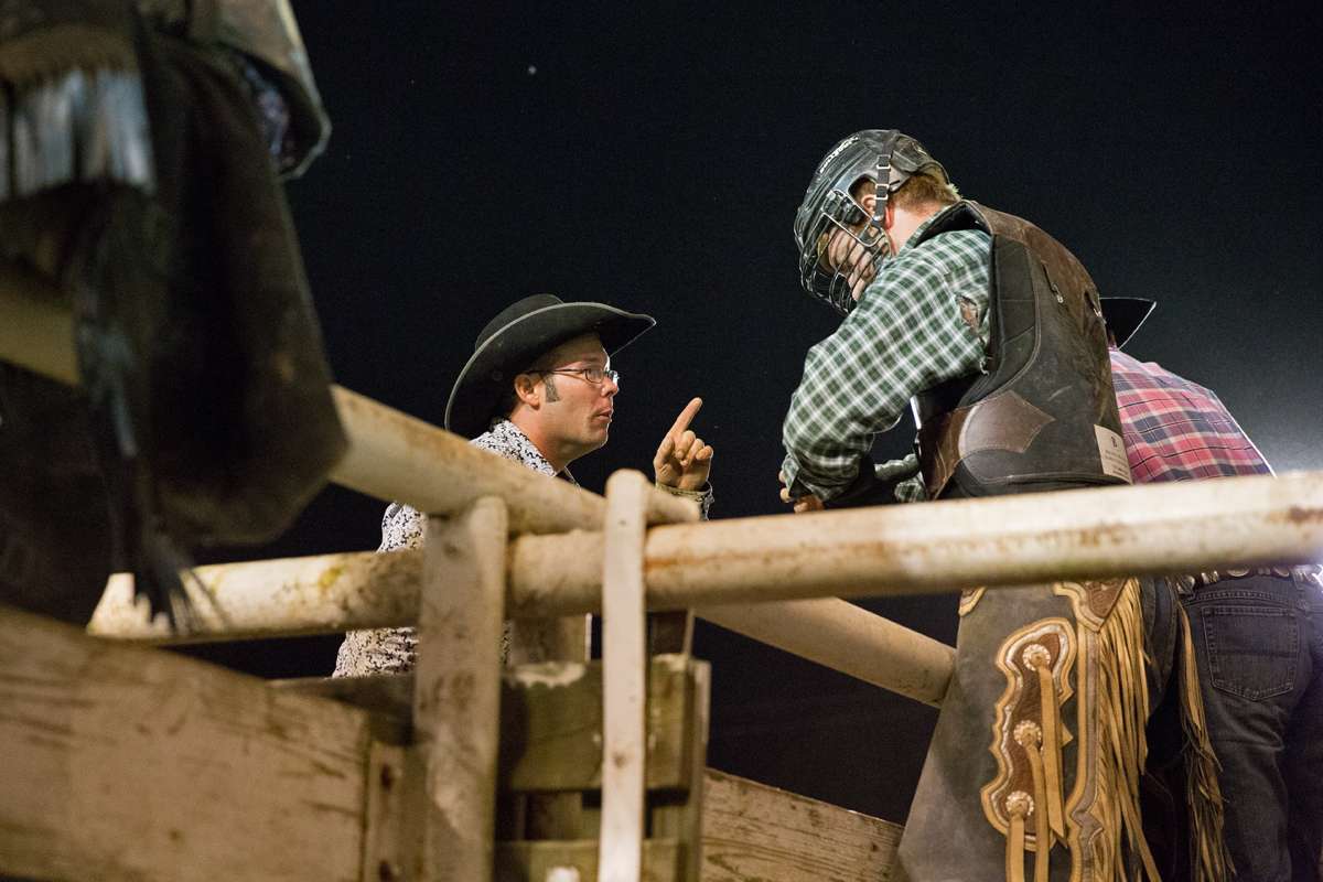 Fellow bull rider Jason Power offers some advice to Mike 