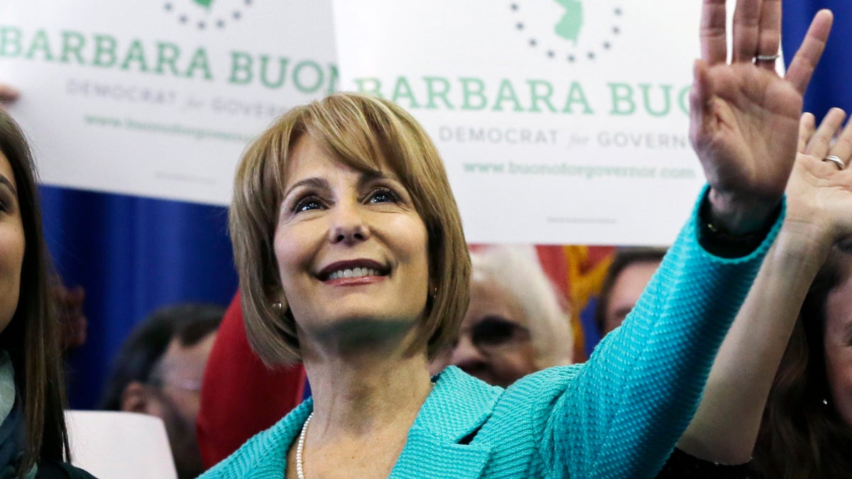  New Jersey state Sen. Barbara Buono waves to a gathering of supporters Saturday, Feb. 2, 2013, after she officially kicked off her campaign for New Jersey governor. (AP Photo/Mel Evans, file) 