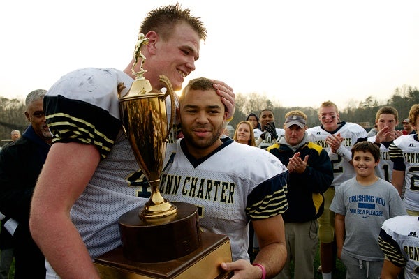 <p><p>Penn Charter's Mike McGlinchey and Eric Neefe hold the cup. (Bas Slabbers/for NewsWorks)</p></p>
