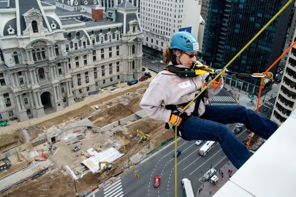 <p><p>About 70 daring Philadelphian's rappelled down a Center City building on Friday. (Bas Slabbers/for NewsWorks)</p></p>

