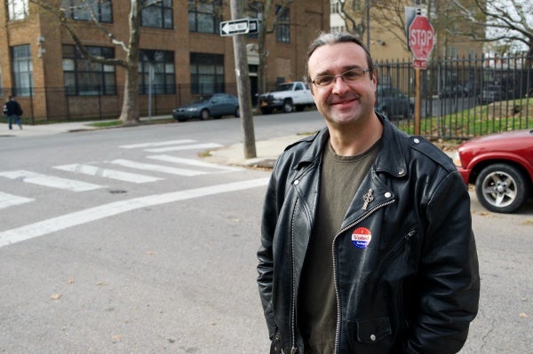 <p><p>Reverend Kirk T. Berlenbach smiles as he walks back to his home on Ridge Ave. after he voted at the nearby polling station. (Bas Slabbers/for NewsWorks) </p></p>
