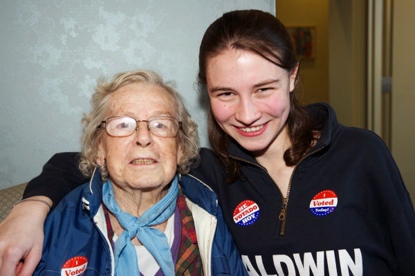 <p><p>First time voter Kerisse Wink and her 89-year-old grandmother Pauline Wink went to the polls together. (Bas Slabbers/for NewsWorks)</p></p>
