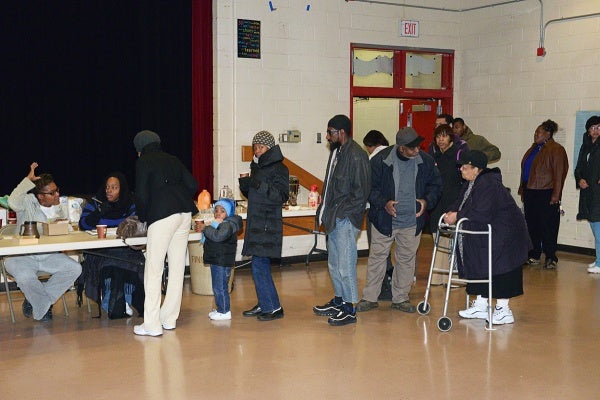 <p><p>Voters wait in line at the Finley Rec. Center just before 10:30 a.m. on Tuesday. The center houses polling stations for six different wards. (Bas Slabbers/for NewsWorks)</p></p>

