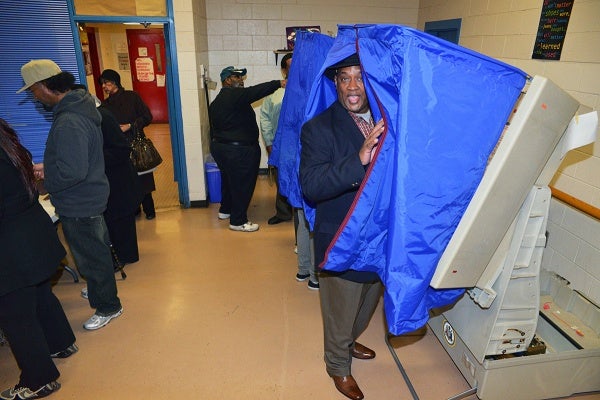 <p><p>State Rep. Dwight Evans votes at the Finley Recreation Center at 10 a.m. (Bas Slabbers/for NewsWorks)</p></p>
