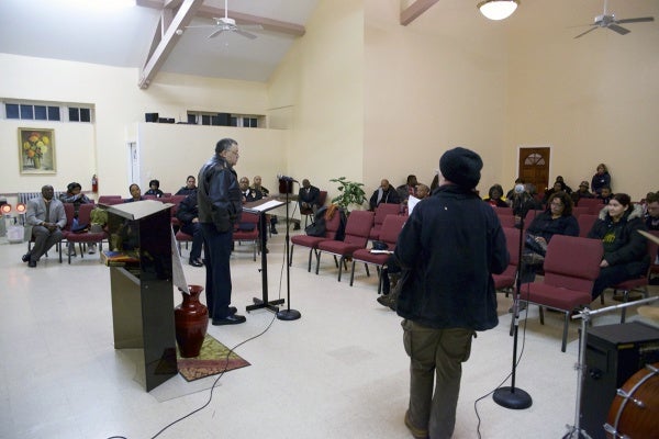 <p><p>The meeting, which took place at the Holy Temple of Deliverance Church, covered everything from broad departmental strategies to local deployment tactics. (Bas Slabbers/for NewsWorks)</p></p>
