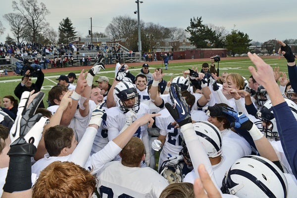 <p><p>The Wyomissing Spartans celebrate their 35-13 victory over the Imhotep Panthers at Benjamin Johnston Memorial Stadium in Northwest Philadelphia. (Bas Slabbers/for NewsWorks)</p></p>

