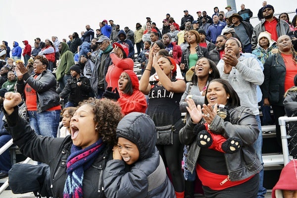 <p><p>In the Imhotep bleachers, fans tried to rally the undefeated Panthers to a 15-0 record and into the state-championship game against Aliquippa. (Bas Slabbers/for NewsWorks)</p></p>
