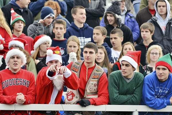 <p><p>Some Wyomissing supporters, who traveled by car and bus from the Reading area for the Saturday afternoon game in Germantown, dressed in holiday gear. (Bas Slabbers/for NewsWorks)</p></p>
