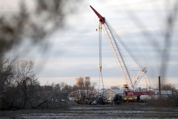 <p><p>On Tuesday a floating crane began removing the derailed train cars. (Bas Slabbers/for NewsWorks)</p></p>
