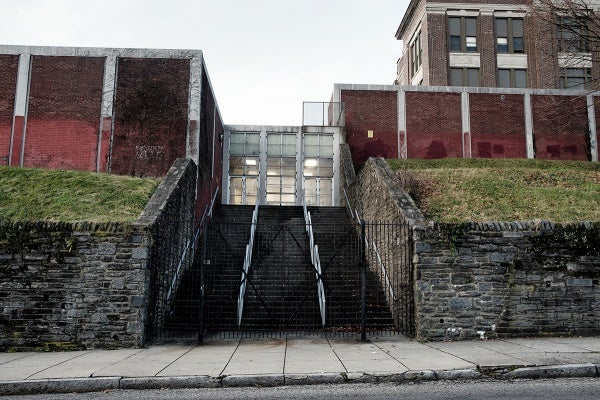 <p><p>A gated side entrance of Roosevelt Elementary. (Bas Slabbers/for NewsWorks)</p></p>
